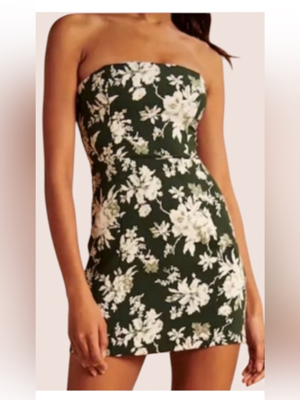 NWT Abercrombie &Fitch Dark Green White Floral Strapless Mini Dress S